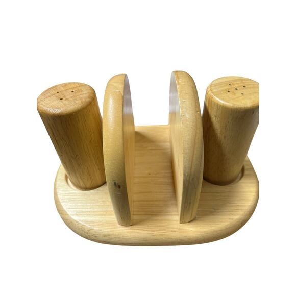 Solid Maple Wood Napkin Holder and Salt and Pepper Set by Pomerantz. - Picture 1 of 8